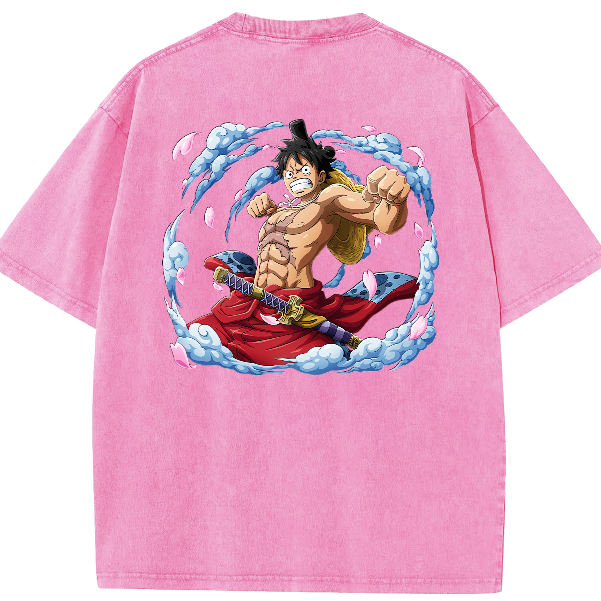 ワンピース モンキー・D・ルフィ ONE PIECE Monkey D. Luffy 綿100% ヴィンテージ風 半袖Tシャツ（背面プリント）